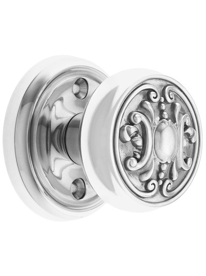 Classic Rosette Door Set with Victorian Brass Knobs in Polished Nickel.